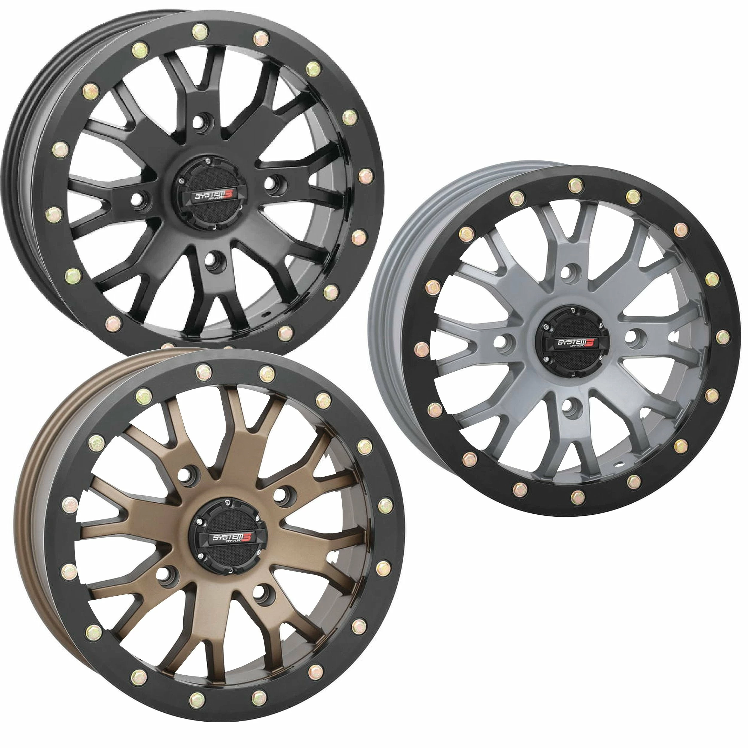 System 3 SB-4 UTV Beadlock Wheel 14in 15in Matte Black Bronze Cement Grey